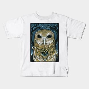 Owl Guardian of The Woods -Black Outlined Version Kids T-Shirt